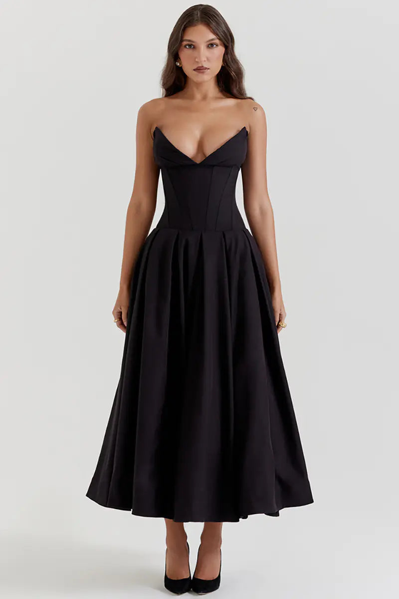 Nyssa | Women's Pleated Silhouette Corset Midi Dress