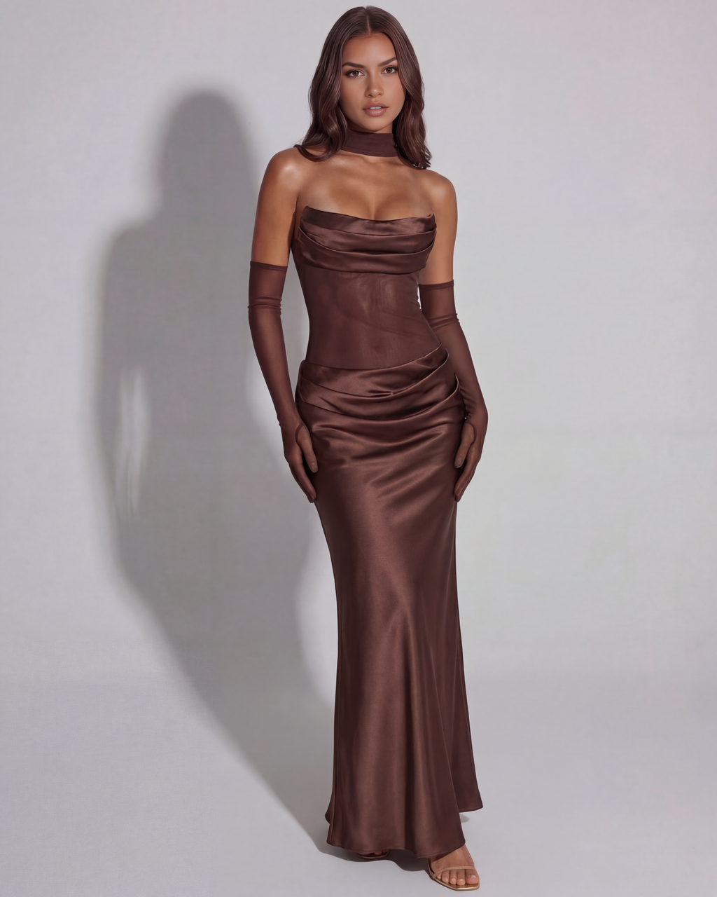 Odessa | Women's Rich Brown Strapless Cowl Maxi Dress