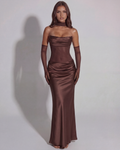 Odessa | Women's Rich Brown Strapless Cowl Maxi Dress