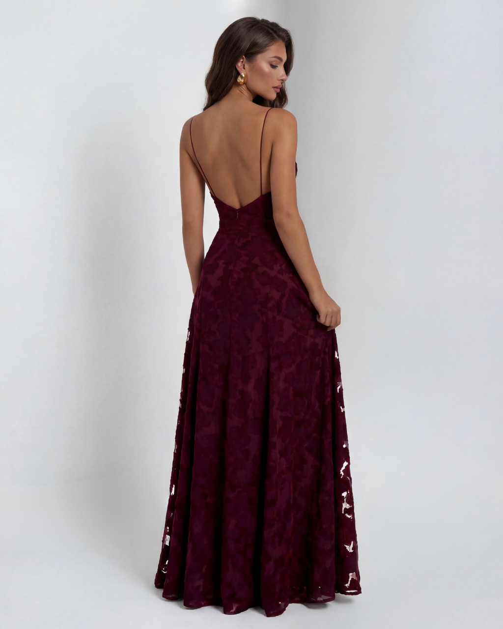 Sofia | Women's Straight-Neckline Flowing Lace Maxi Dress