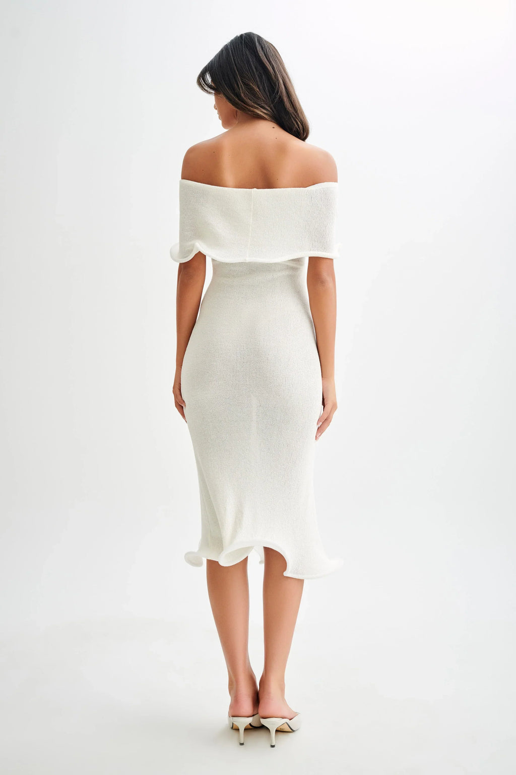 Melania | Women's Off-The-Shoulder Sculptural Ruffle Midi Dress
