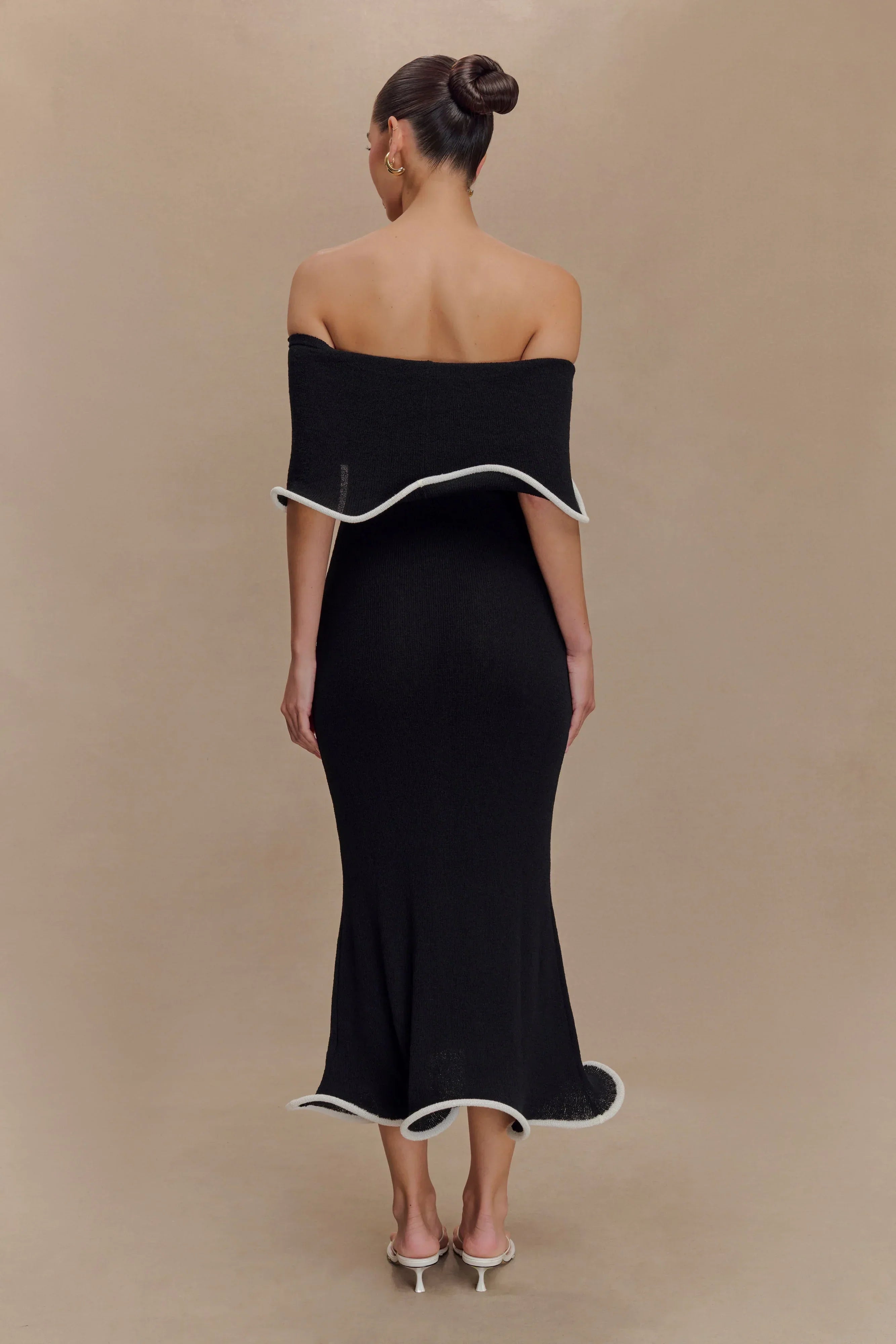 Melania | Women's Off-The-Shoulder Sculptural Ruffle Midi Dress