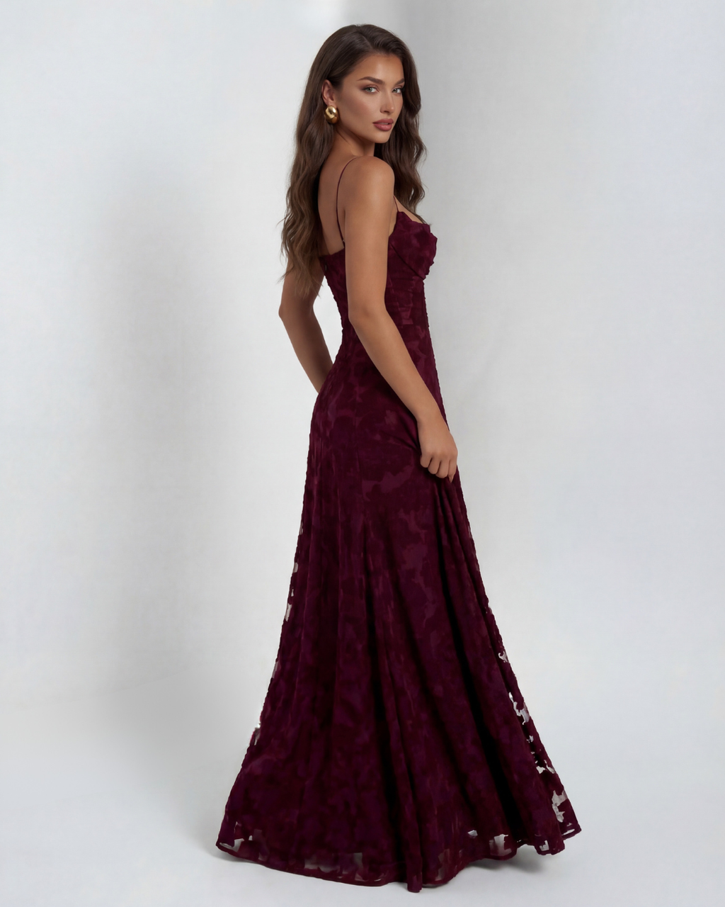 Sofia | Women's Straight-Neckline Flowing Lace Maxi Dress