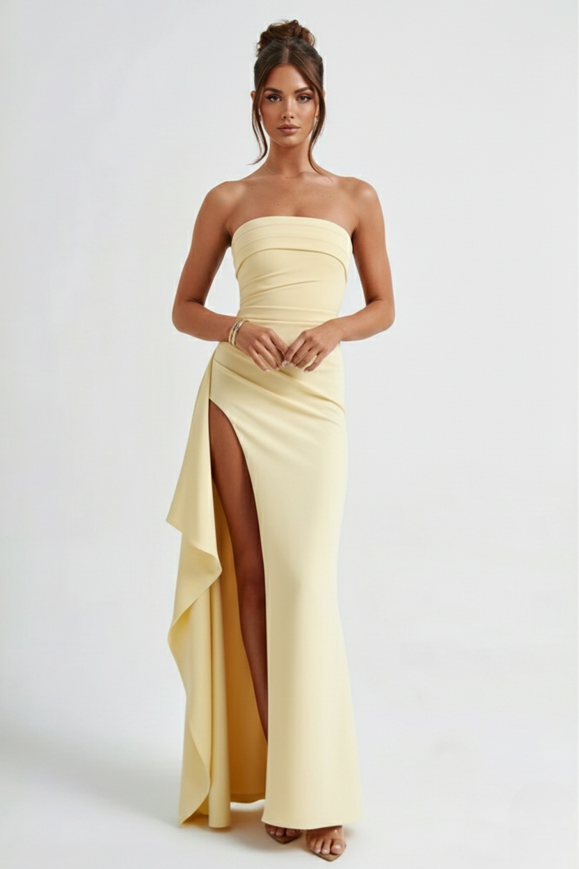 Meadow | Double Stretch Crepe Strapless Maxi Dress
