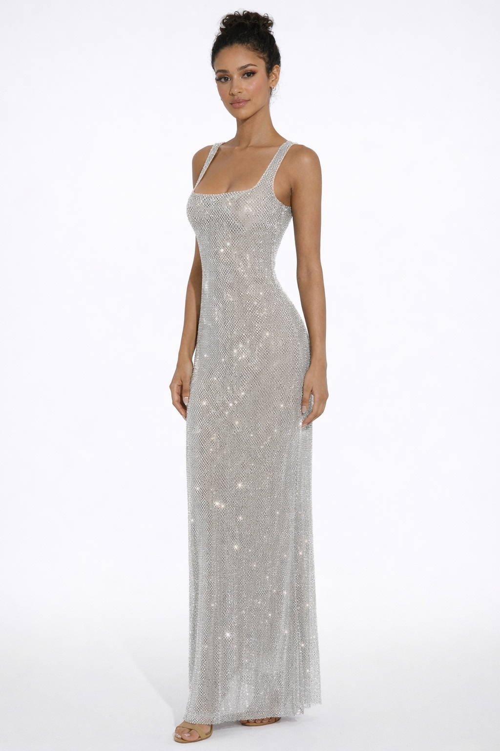 Olivia | Women's Square-Neck Crystal Mesh Embellished Maxi