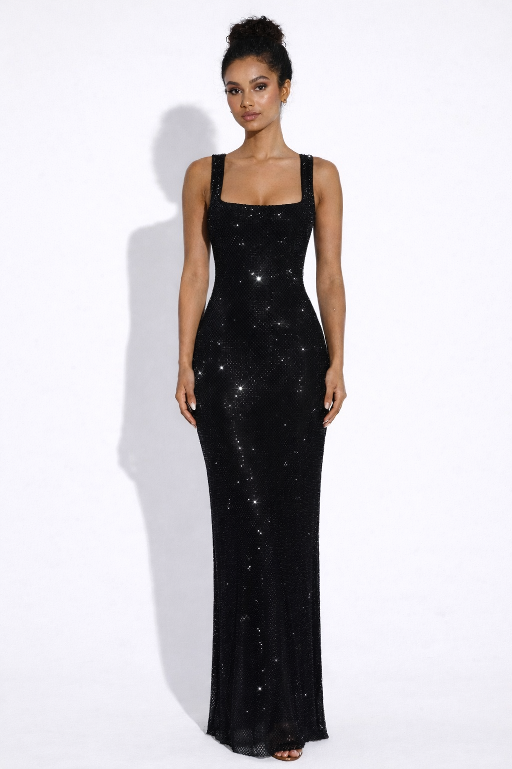 Olivia | Women's Square-Neck Crystal Mesh Embellished Maxi