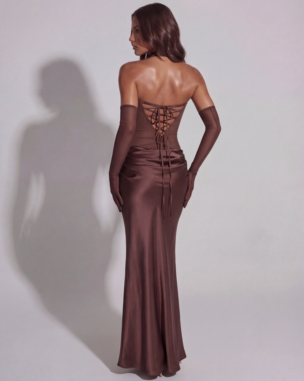 Odessa | Women's Rich Brown Strapless Cowl Maxi Dress