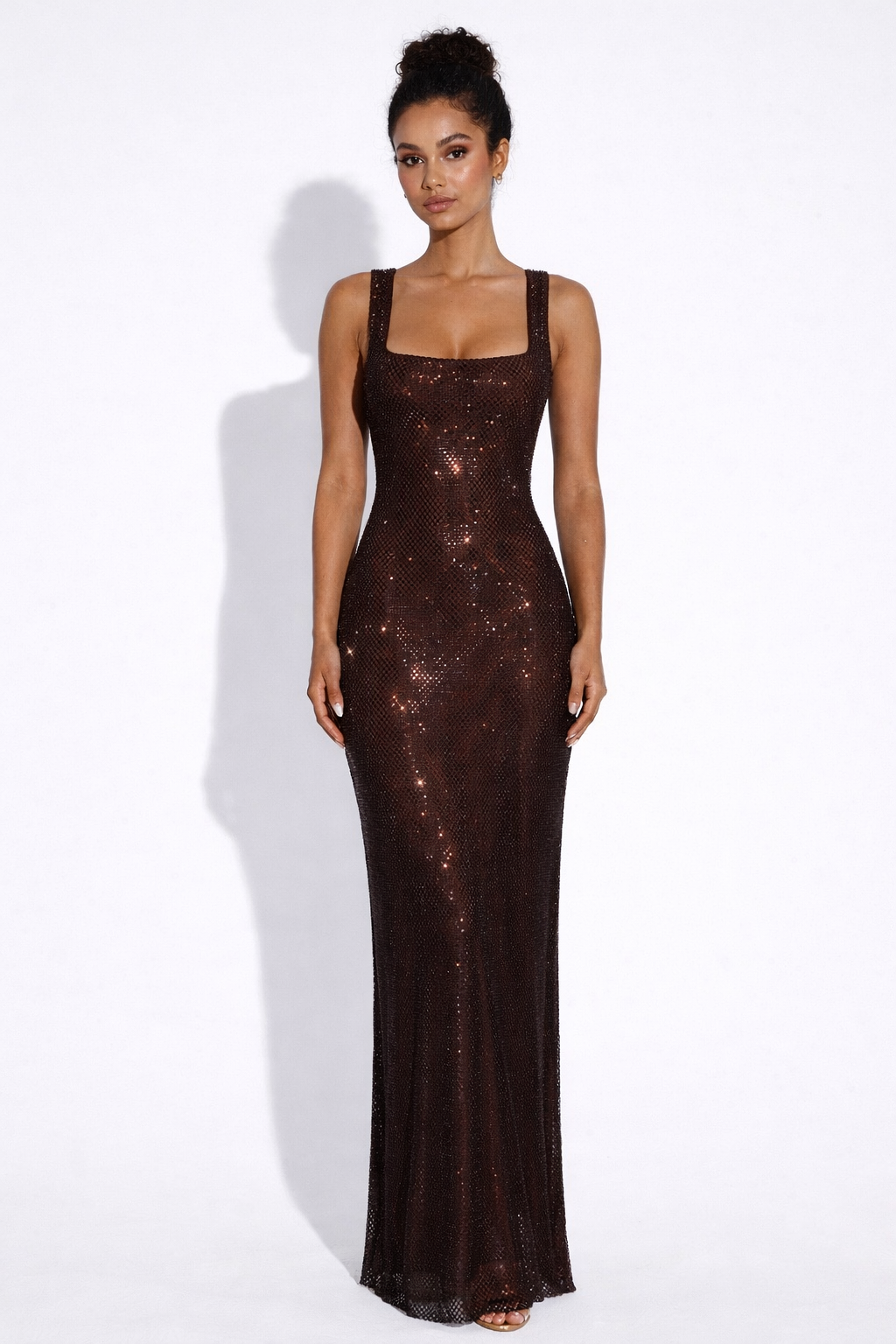 Olivia | Women's Square-Neck Crystal Mesh Embellished Maxi
