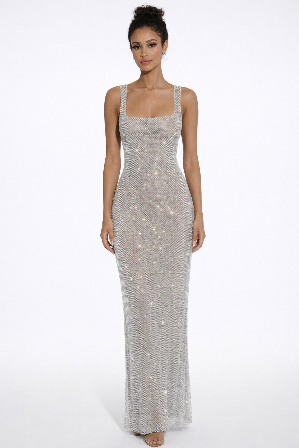 Olivia | Women's Square-Neck Crystal Mesh Embellished Maxi