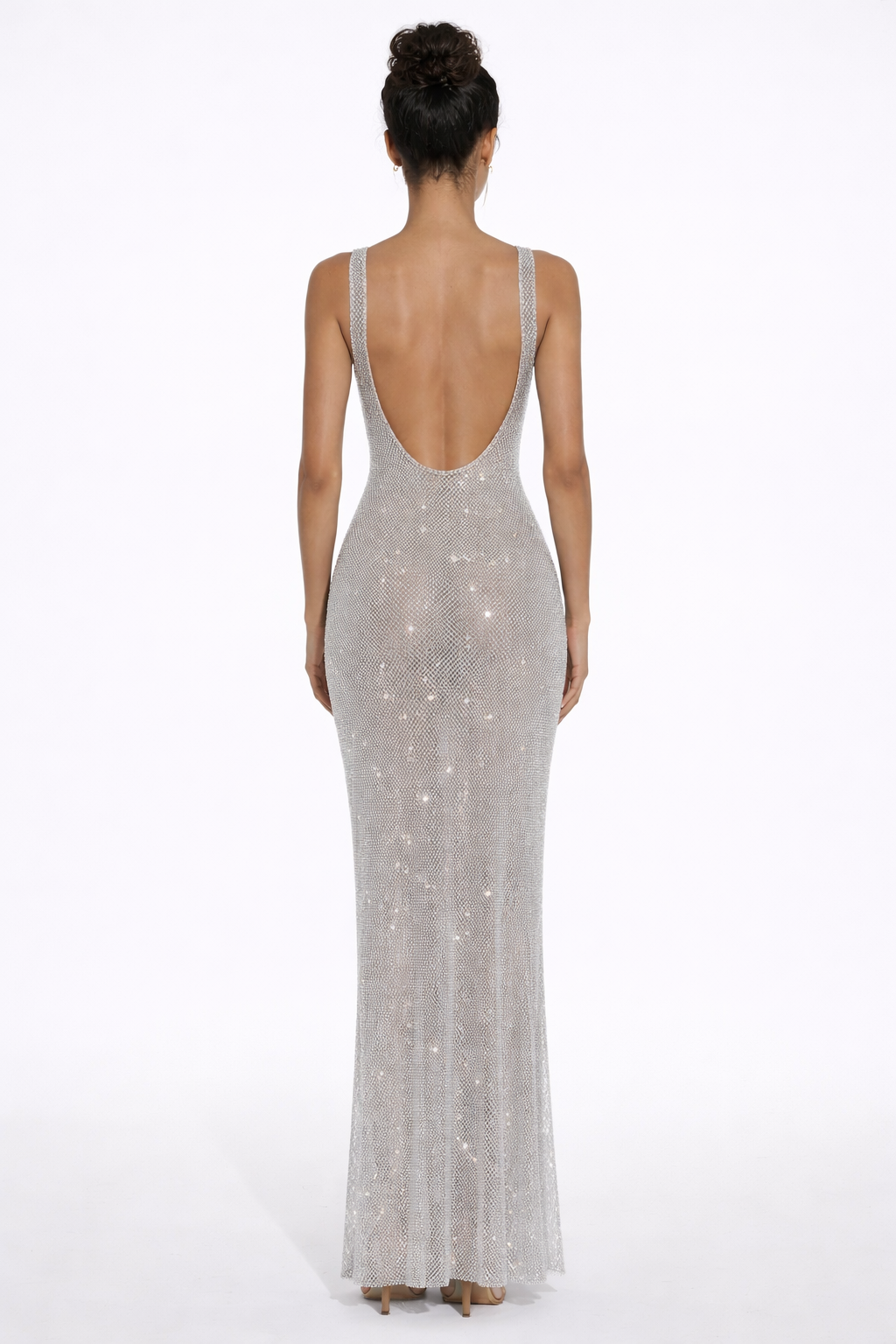 Olivia | Women's Square-Neck Crystal Mesh Embellished Maxi