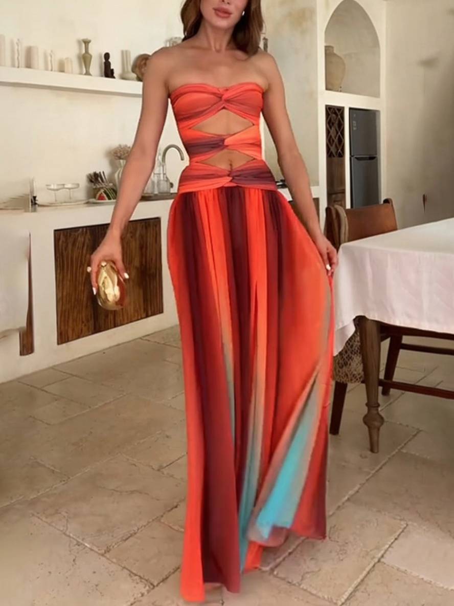 Sunset | Twisted Bodice Women's Strapless Maxi Dress