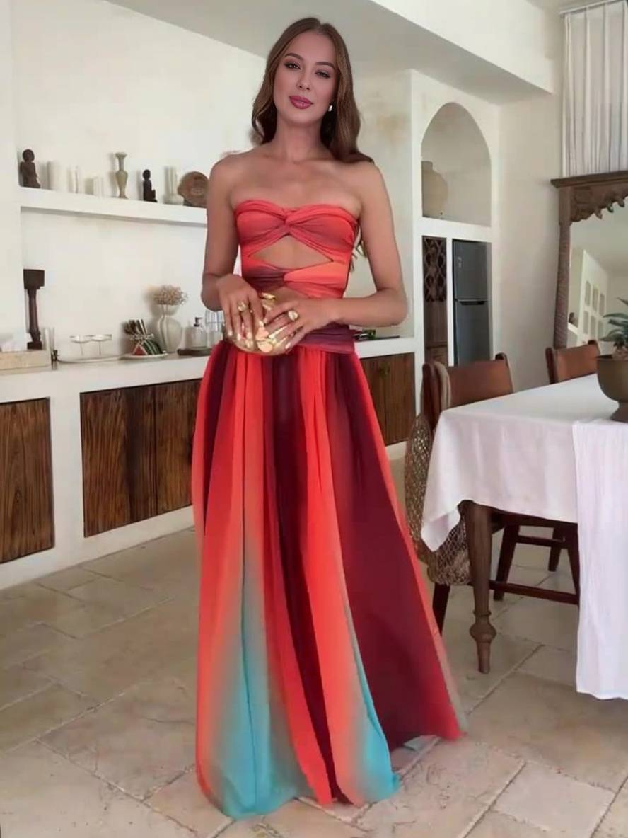 Sunset | Twisted Bodice Women's Strapless Maxi Dress