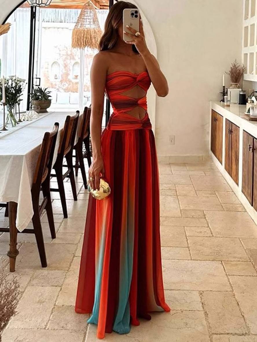 Sunset | Twisted Bodice Women's Strapless Maxi Dress
