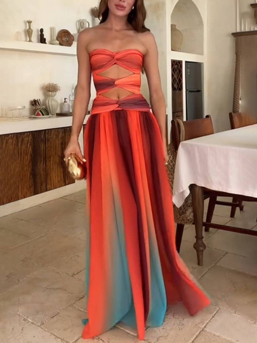 Sunset | Twisted Bodice Women's Strapless Maxi Dress