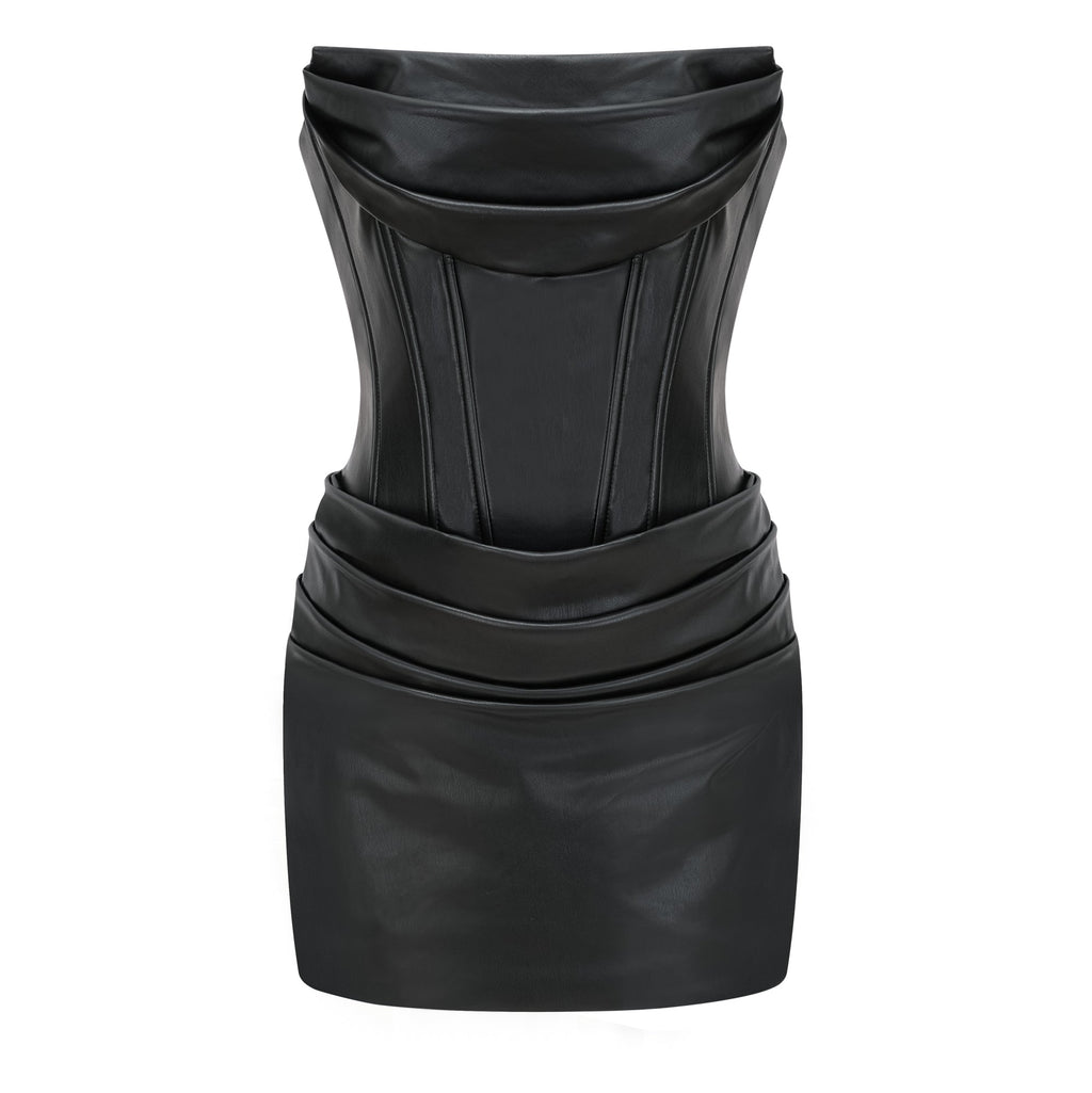 Agnes | Off-The-Shoulder PU Leather Mini Dress