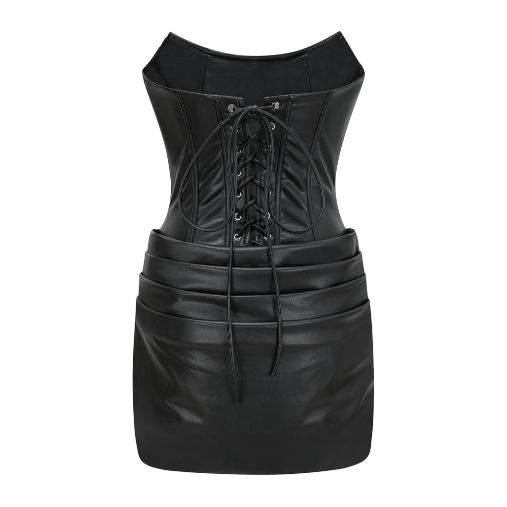 Agnes | Off-The-Shoulder PU Leather Mini Dress