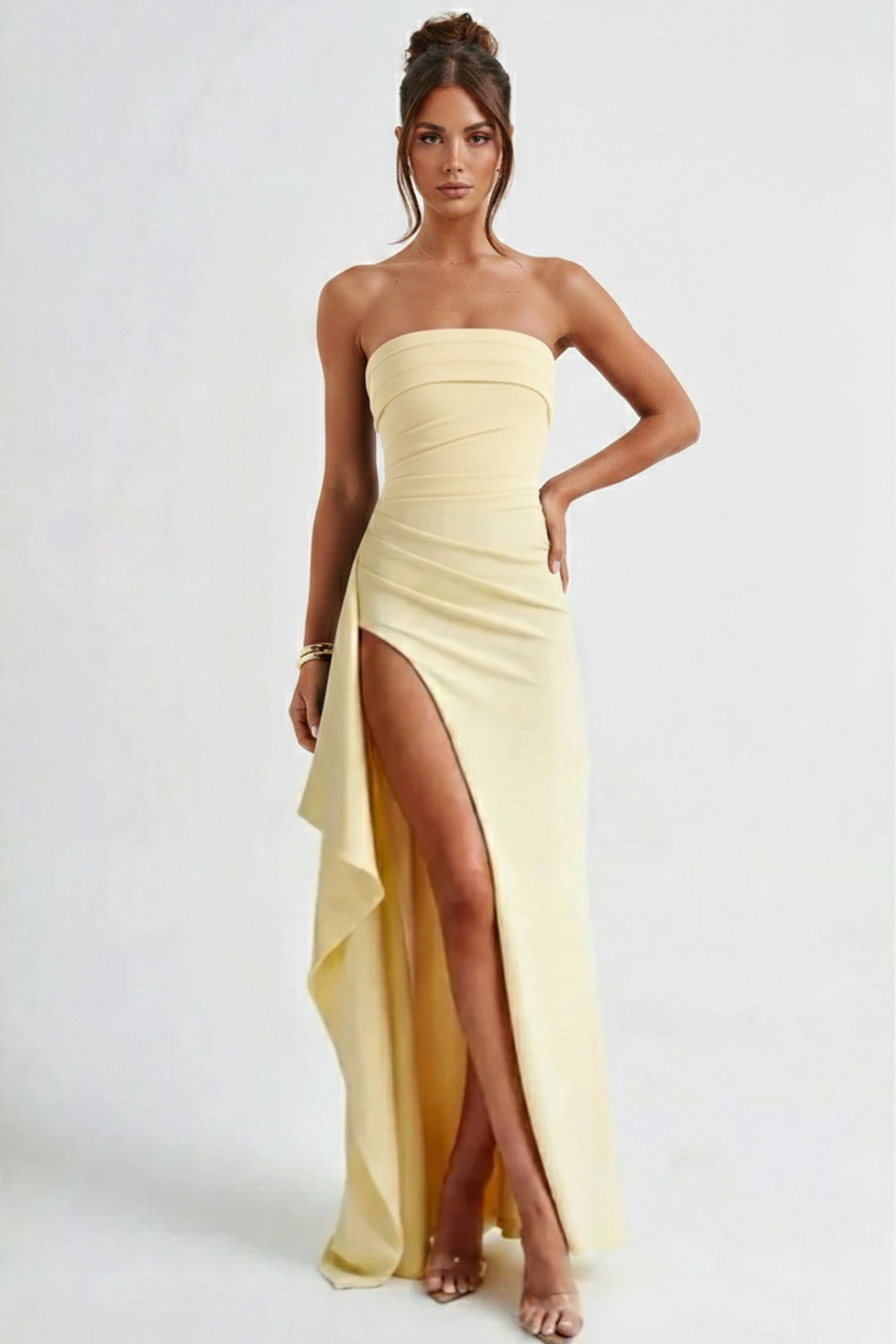 Meadow | Double Stretch Crepe Strapless Maxi Dress