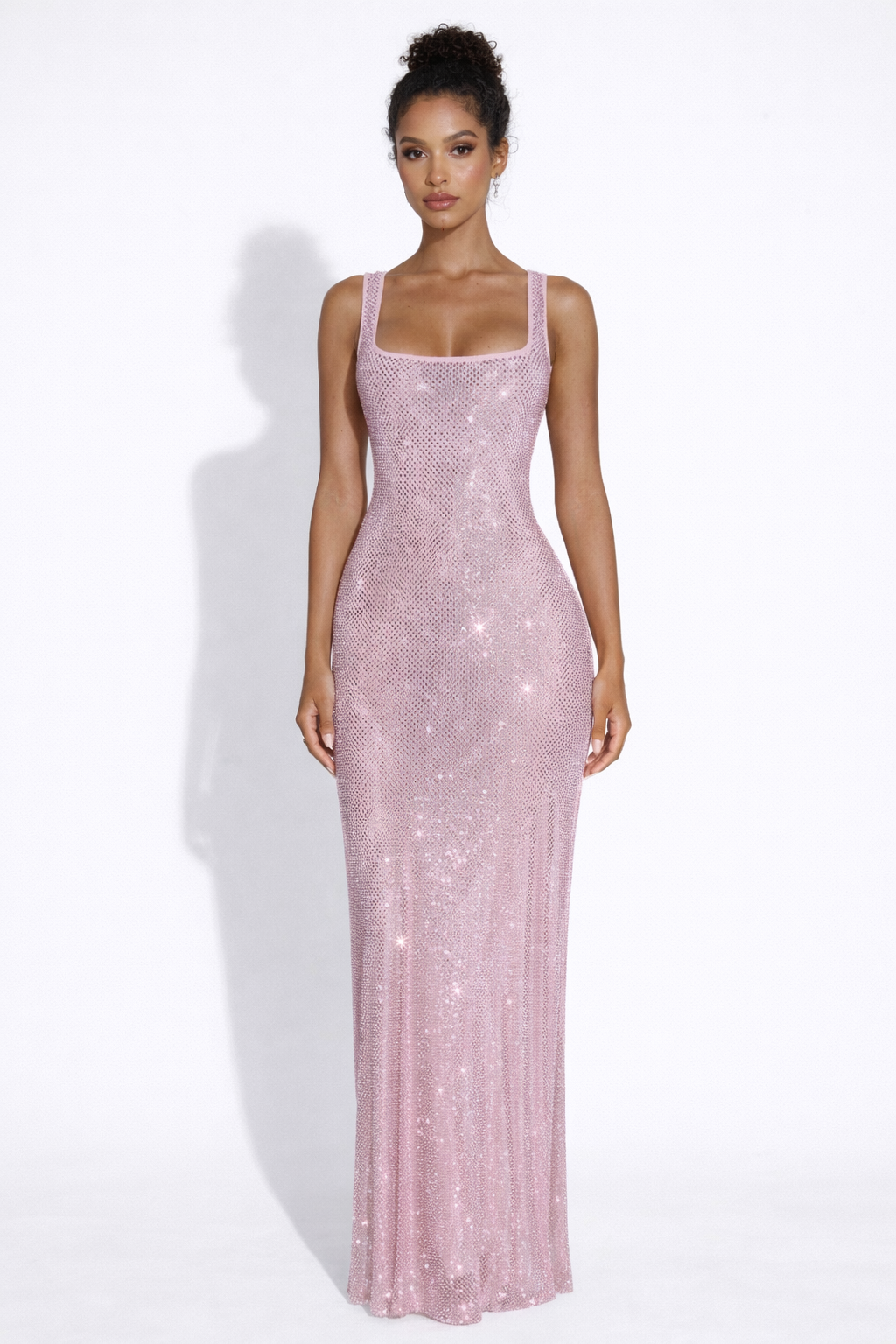 Olivia | Women's Square-Neck Crystal Mesh Embellished Maxi