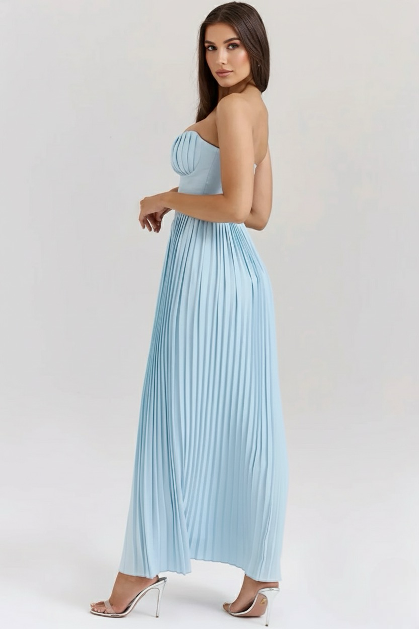 Tress | Women's Structured Pleated Strapless Maxi Dress