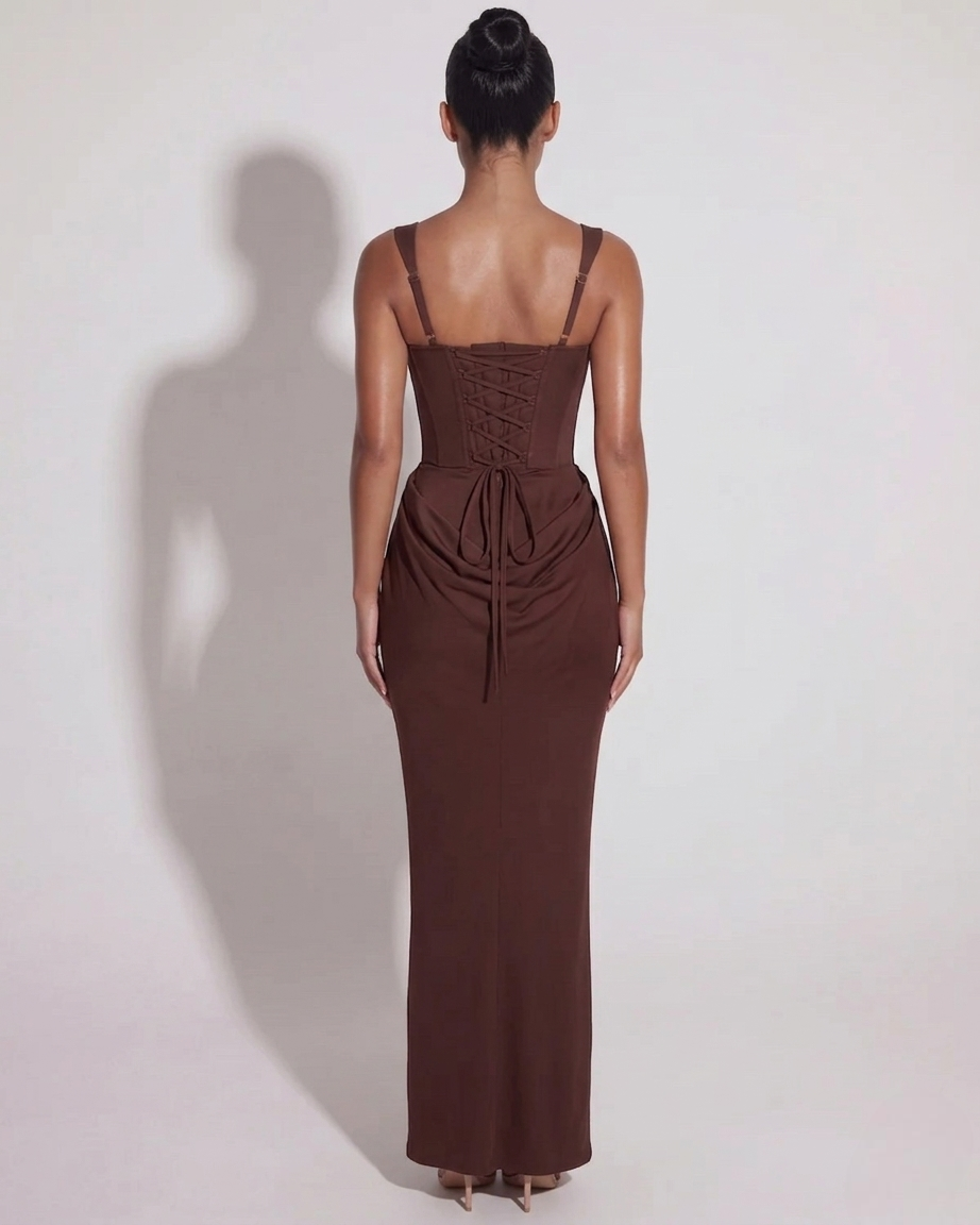 Chantal | Women's Custom-Fit Lace-Up Black Maxi Dress