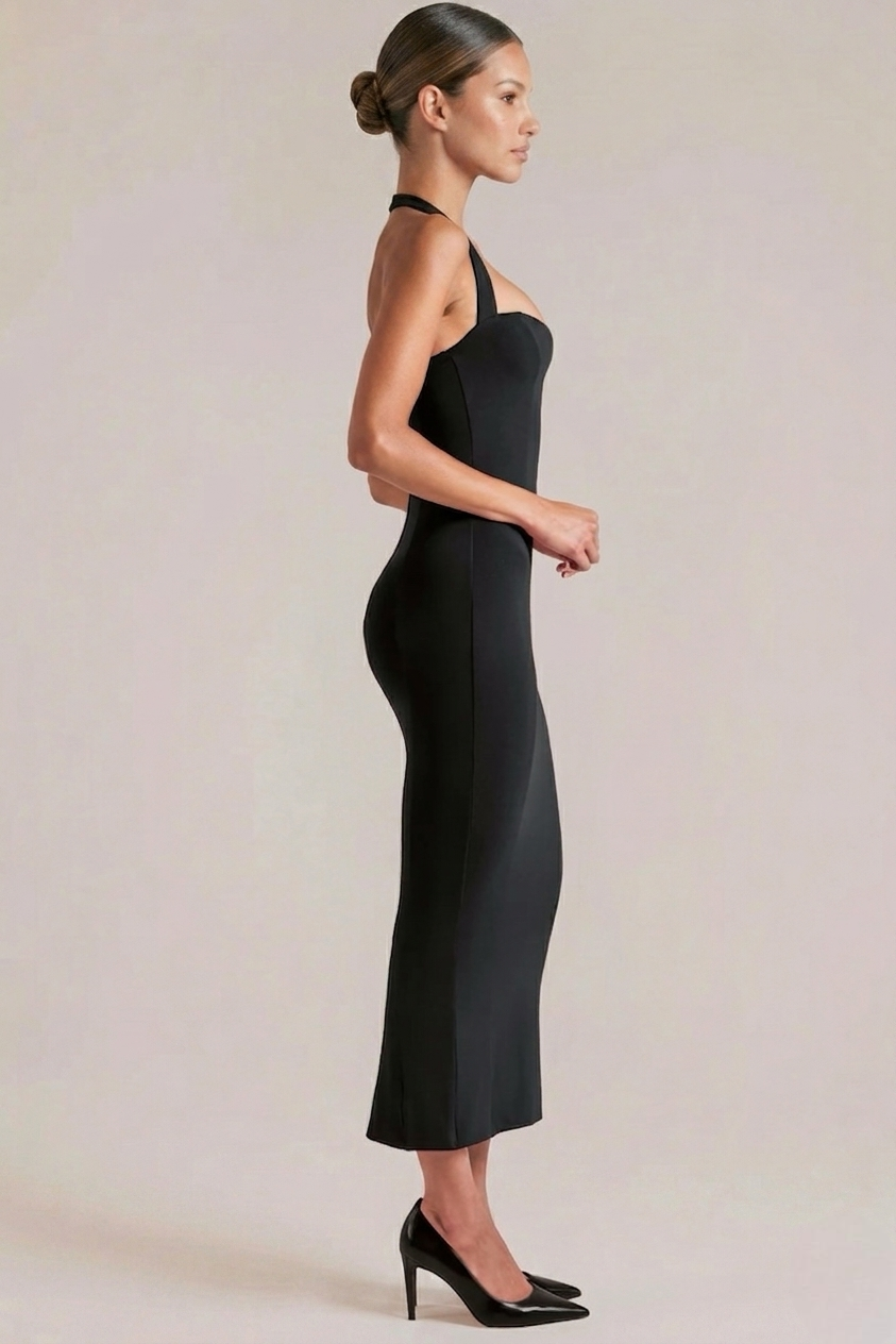 Clara | Women's Contouring Sweetheart Fluted Halter Midaxi Dress