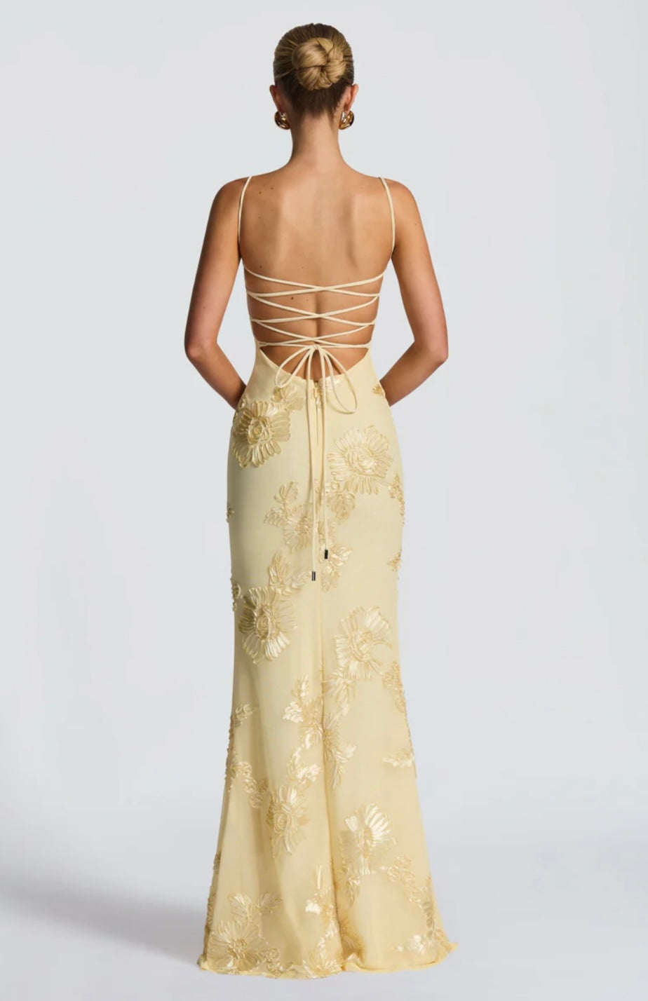 Justine | Women's Ribbon-Appliqué Mesh Maxi Gown