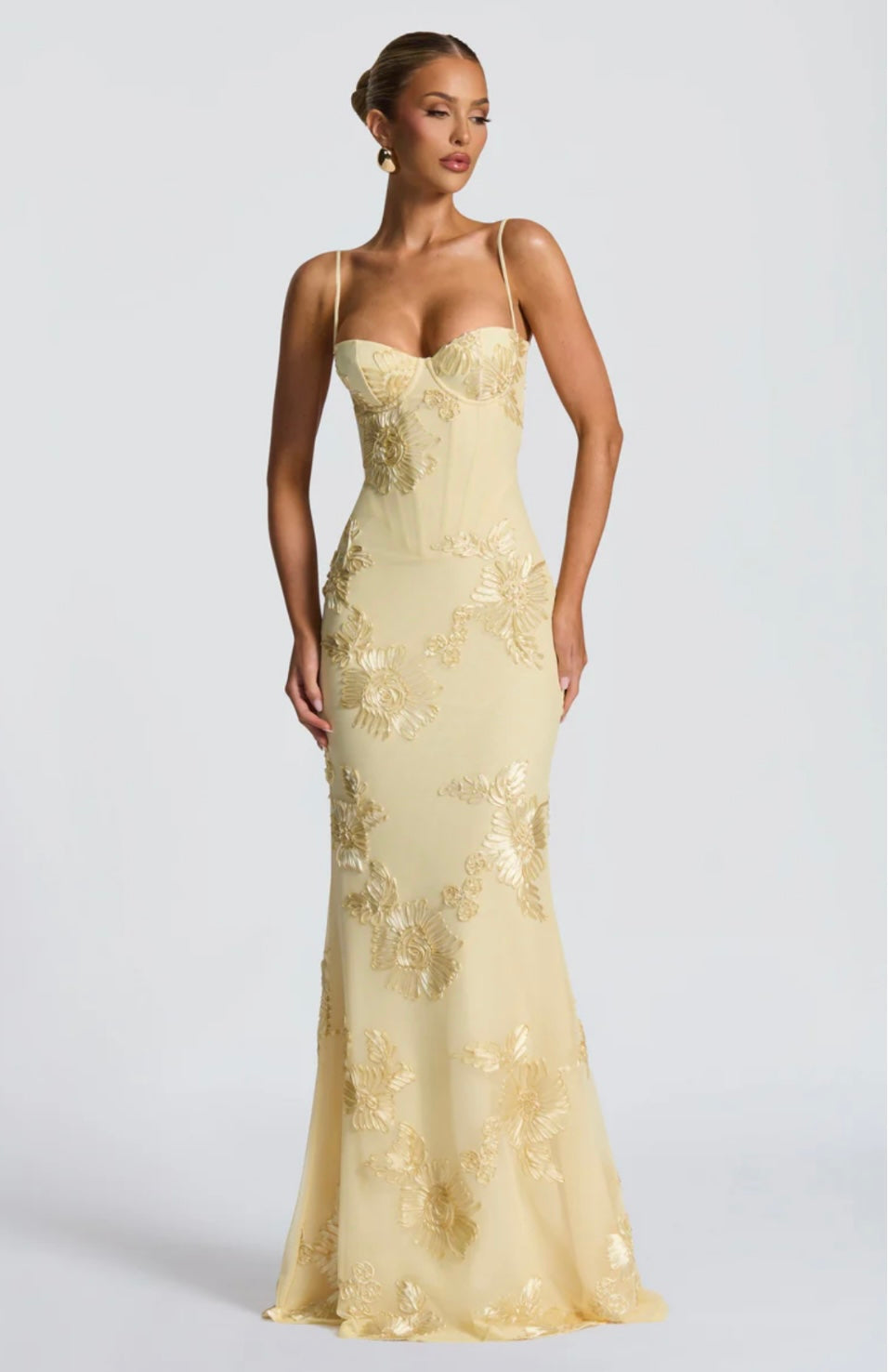 Soraya | Women's Floral Ribbon Mesh Maxi Gown