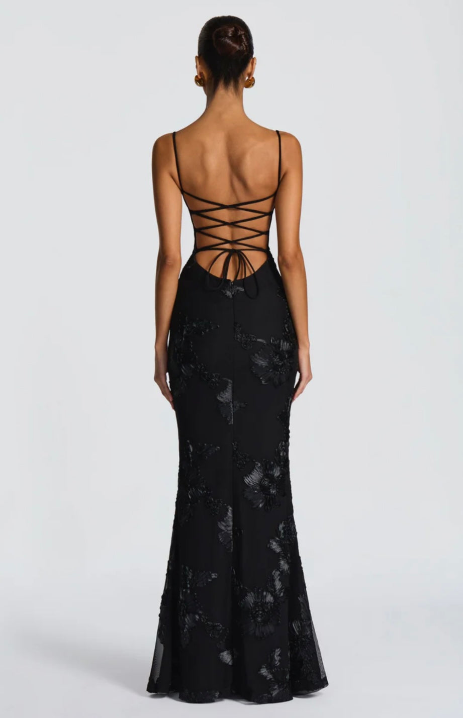 Justine | Women's Ribbon-Appliqué Mesh Maxi Gown