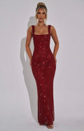 Olivia | Women's Square-Neck Crystal Mesh Embellished Maxi