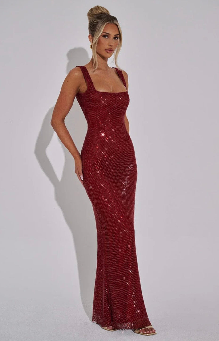 Olivia | Women's Square-Neck Crystal Mesh Embellished Maxi