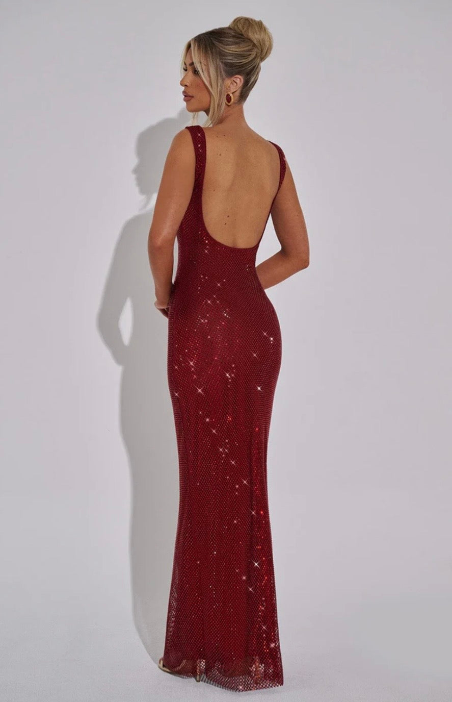 Olivia | Women's Square-Neck Crystal Mesh Embellished Maxi