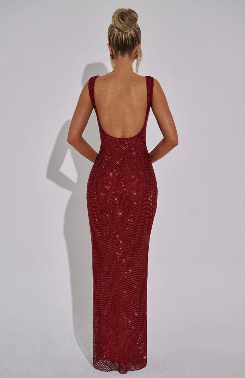 Olivia | Women's Square-Neck Crystal Mesh Embellished Maxi