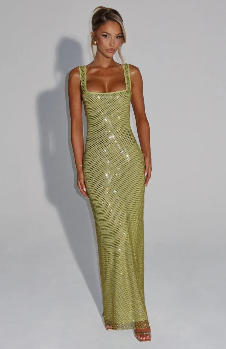 Olivia | Women's Square-Neck Crystal Mesh Embellished Maxi