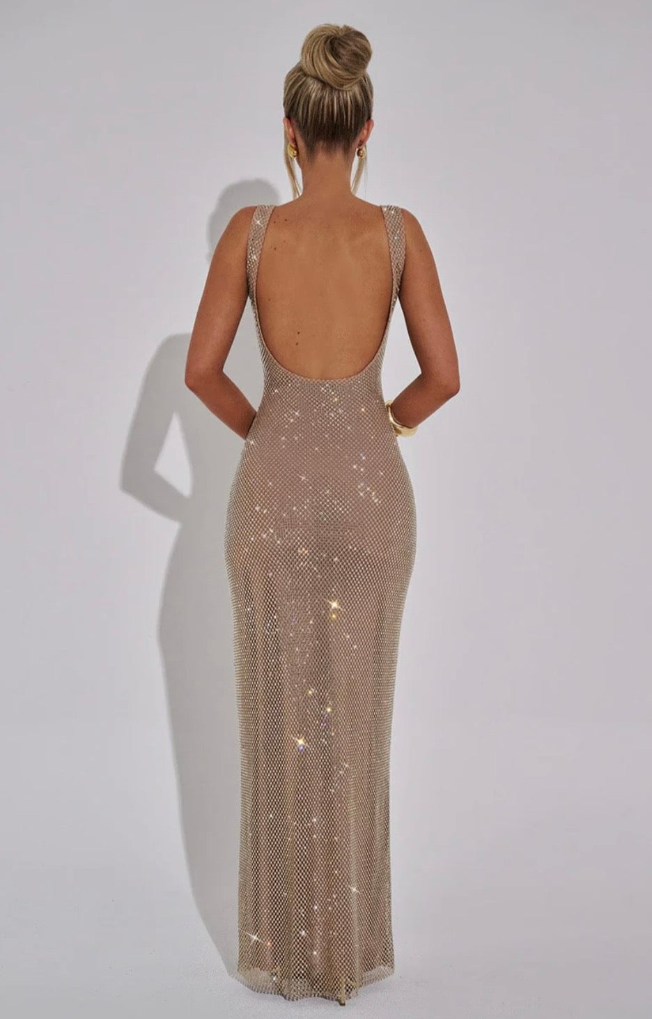 Olivia | Women's Square-Neck Crystal Mesh Embellished Maxi