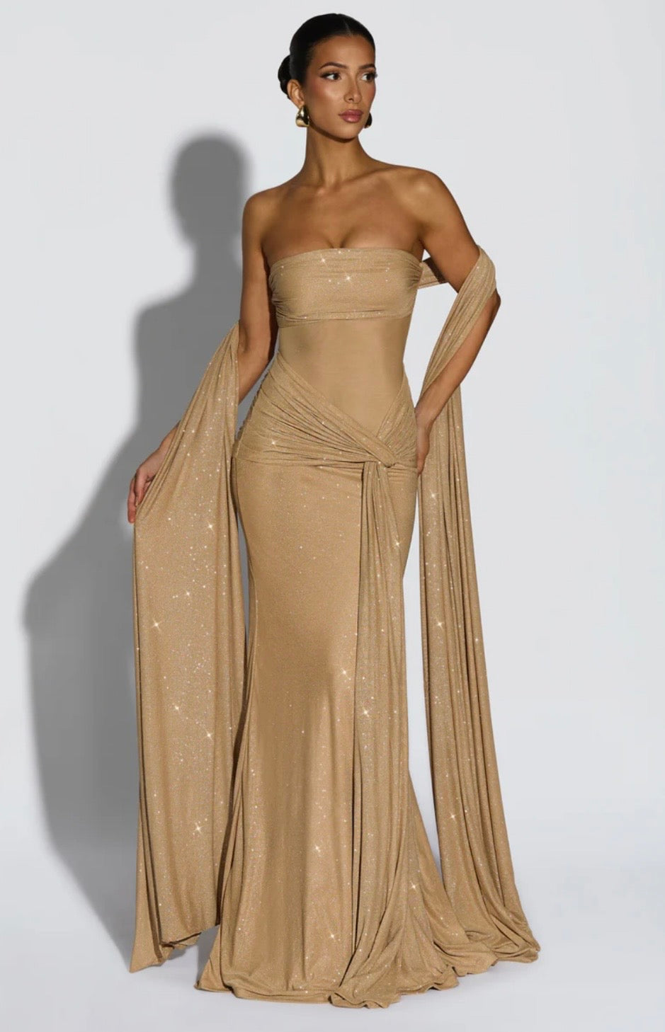 Giselle | Women's Glitter Mesh Sculpted Maxi Dress