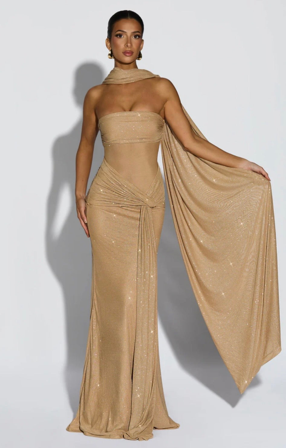 Giselle | Women's Glitter Mesh Sculpted Maxi Dress