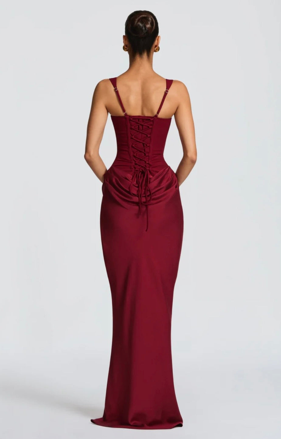 Nina | Women's Sculpted Crepe Cowl-Overlay Pleated Maxi Gown