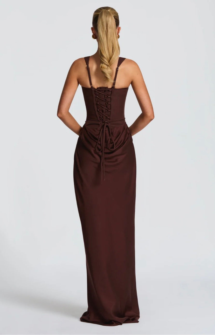 Nina | Women's Sculpted Crepe Cowl-Overlay Pleated Maxi Gown