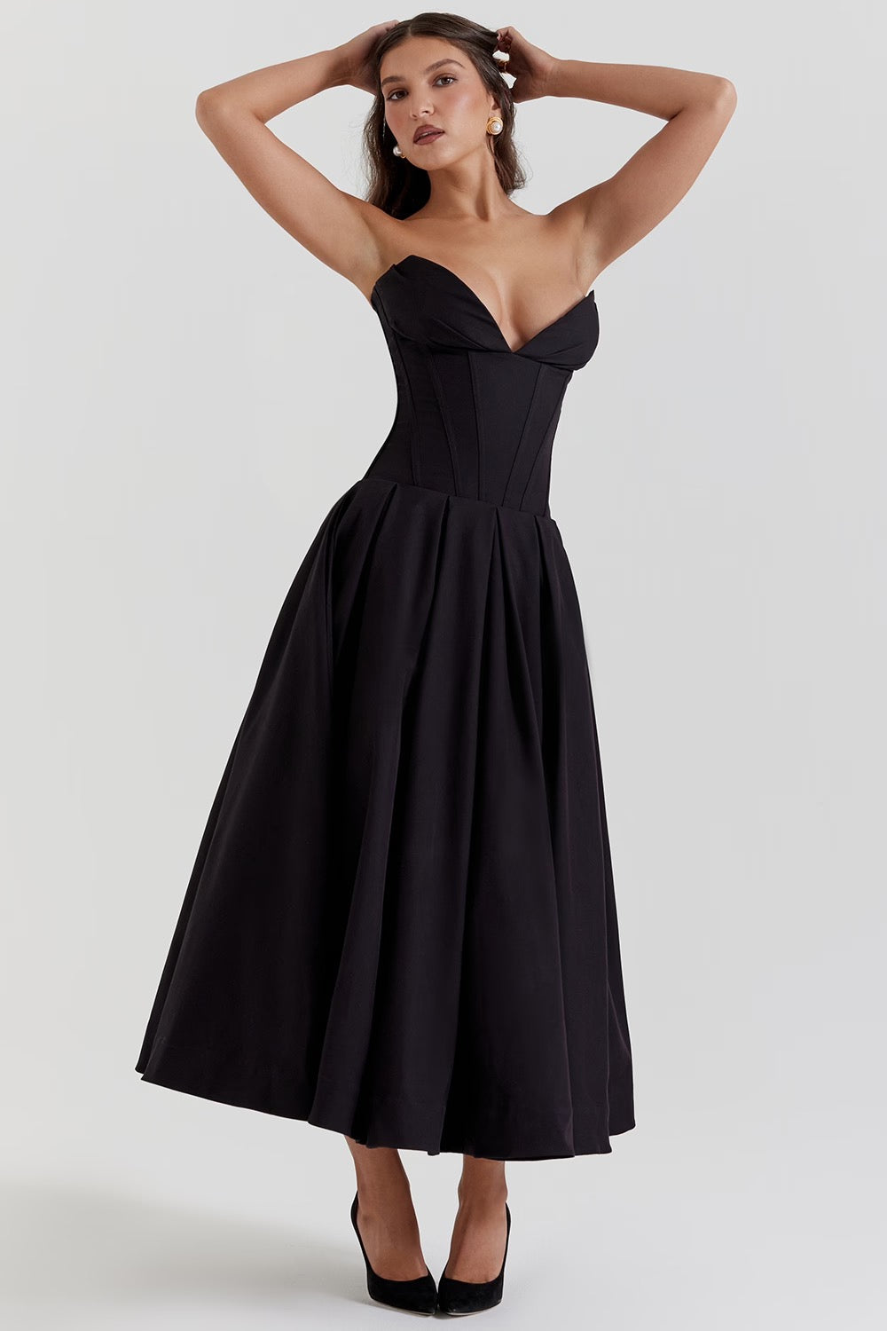 Nyssa | Women's Pleated Silhouette Corset Midi Dress