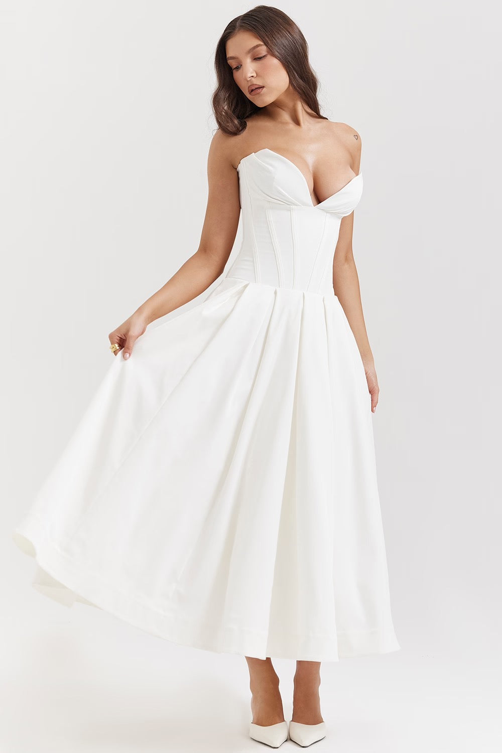 Nyssa | Women's Pleated Silhouette Corset Midi Dress
