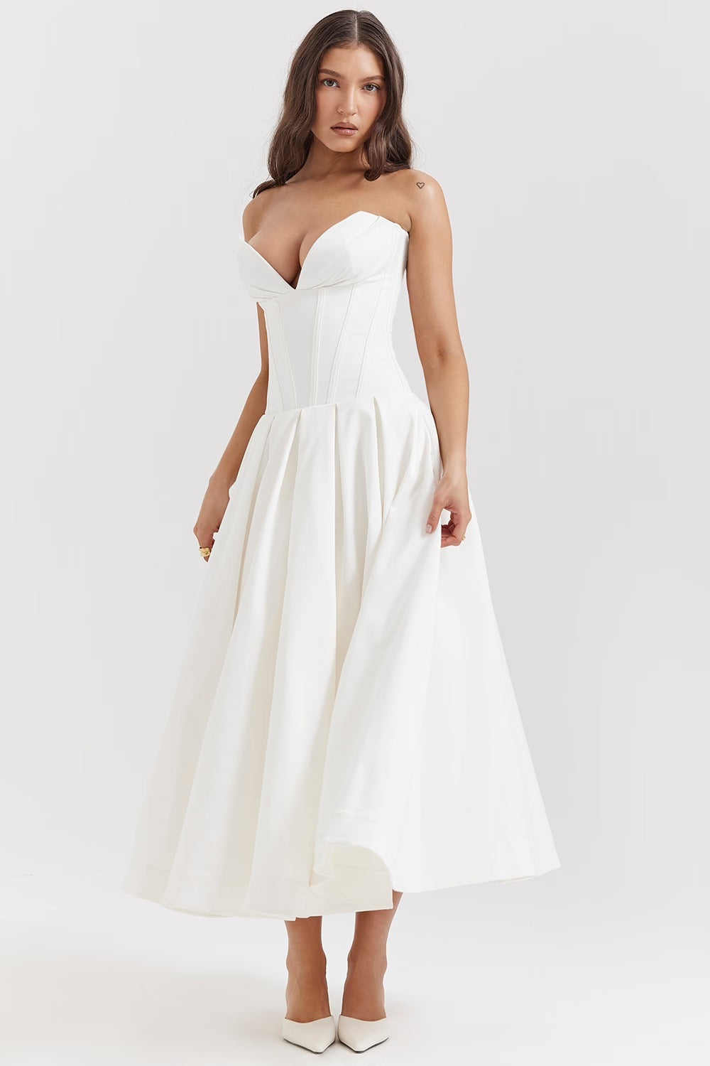 Nyssa | Women's Pleated Silhouette Corset Midi Dress
