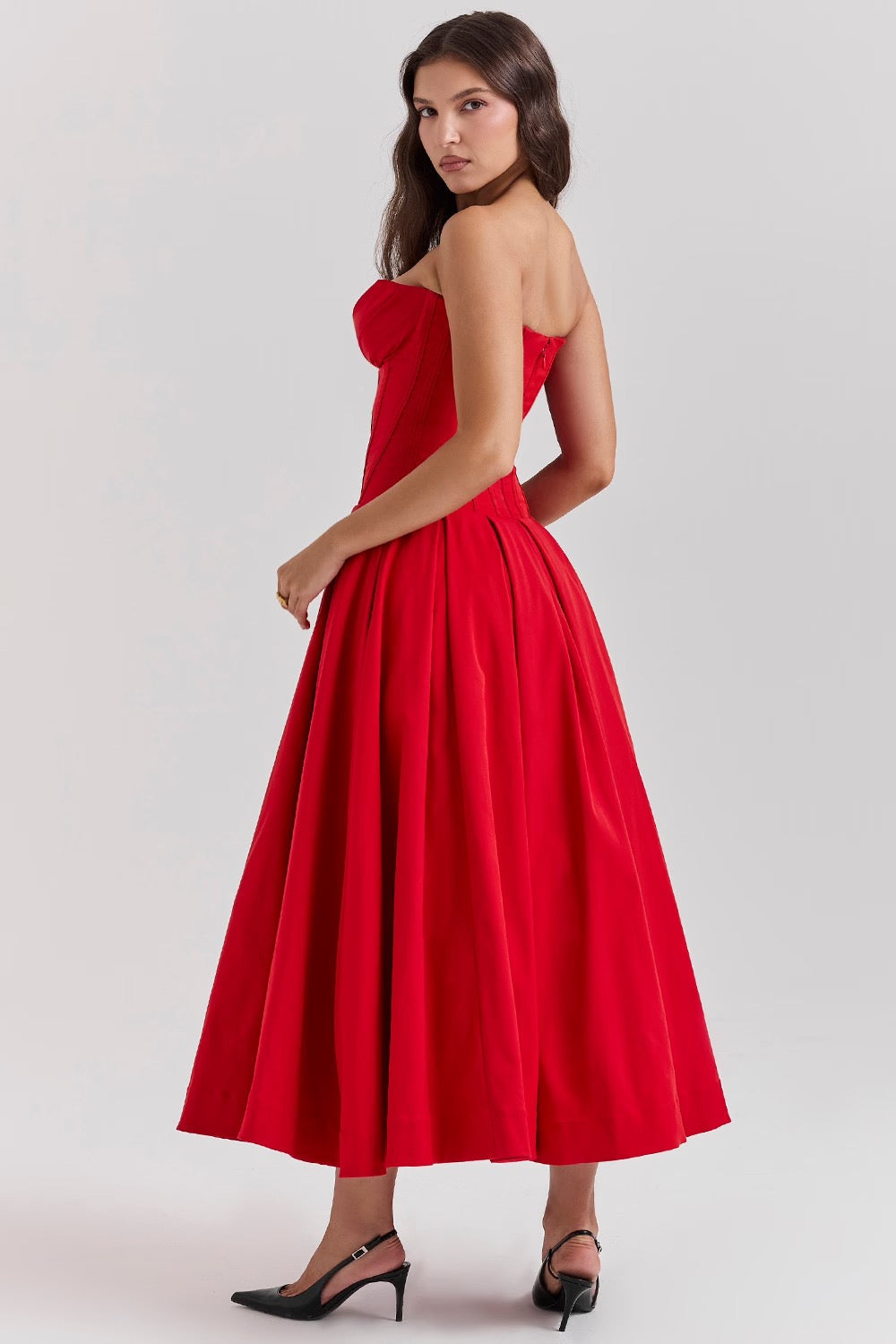 Nyssa | Women's Pleated Silhouette Corset Midi Dress