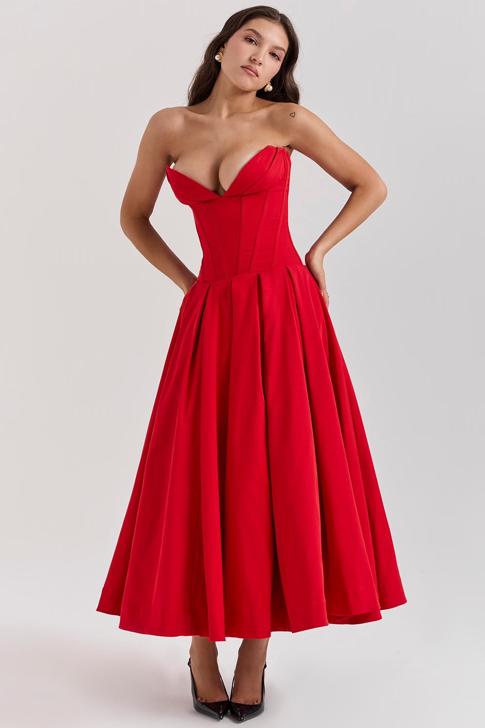 Nyssa | Women's Pleated Silhouette Corset Midi Dress