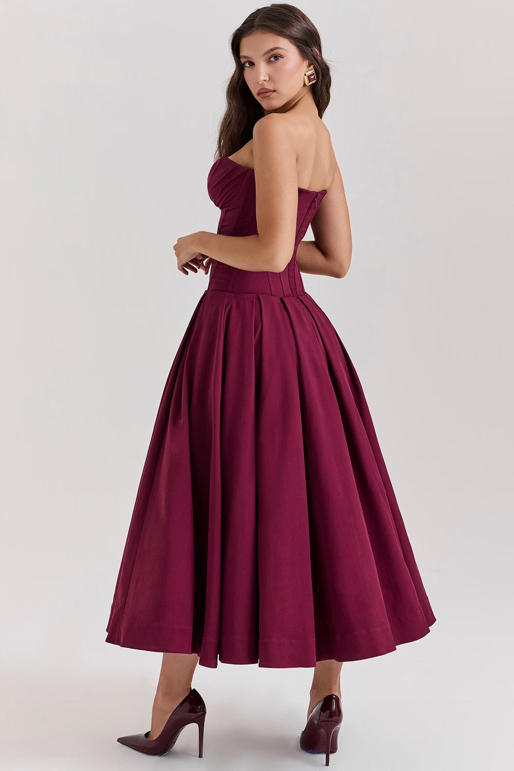 Nyssa | Women's Pleated Silhouette Corset Midi Dress