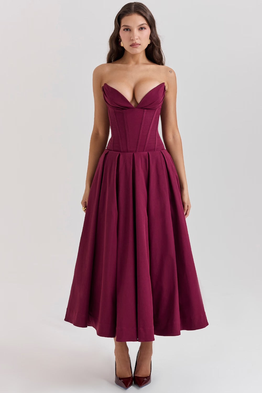 Nyssa | Women's Pleated Silhouette Corset Midi Dress