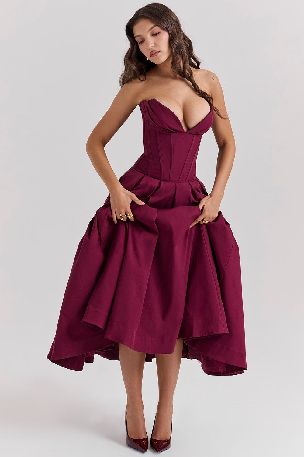 Nyssa | Women's Pleated Silhouette Corset Midi Dress