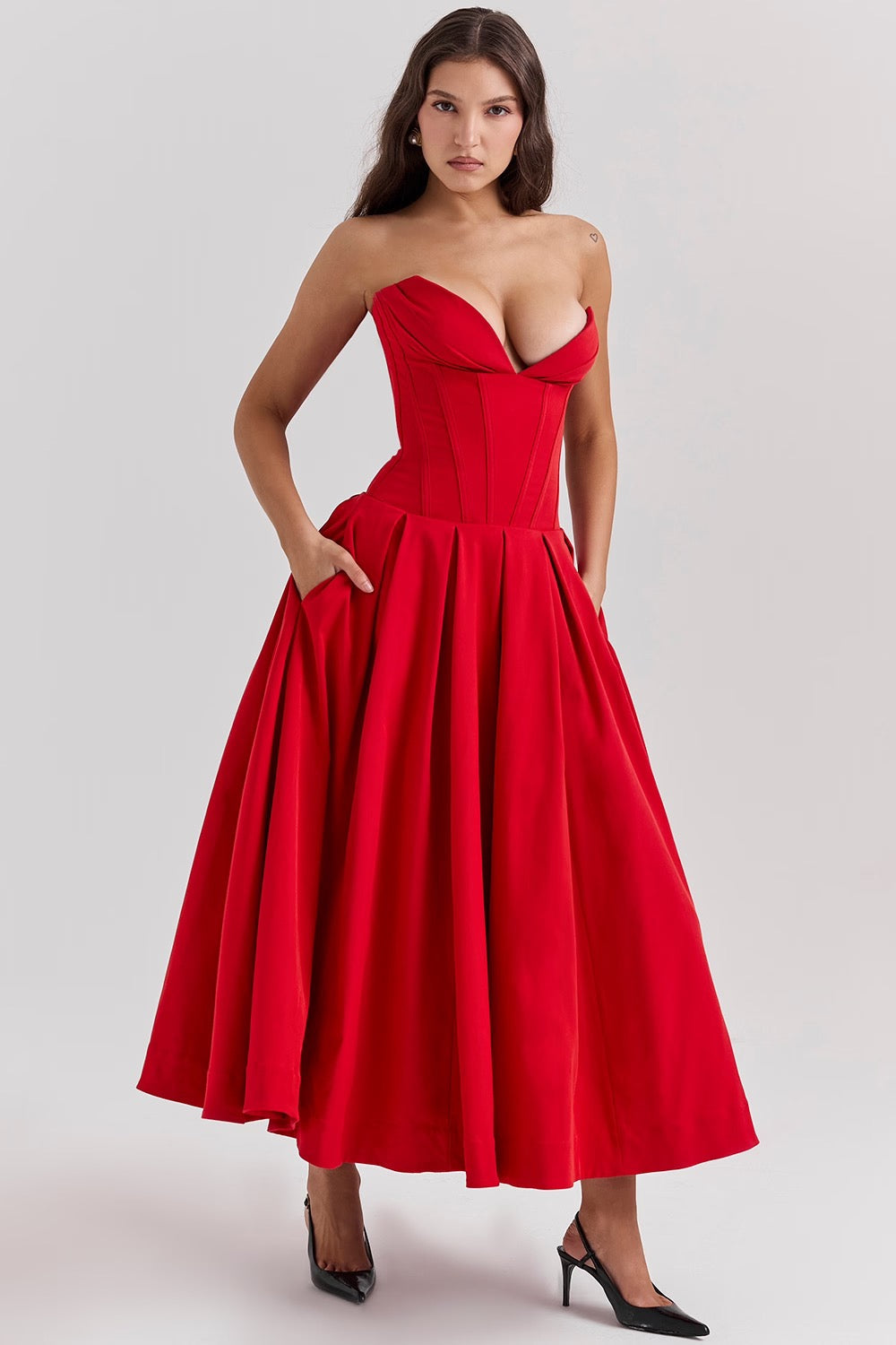 Nyssa | Women's Pleated Silhouette Corset Midi Dress