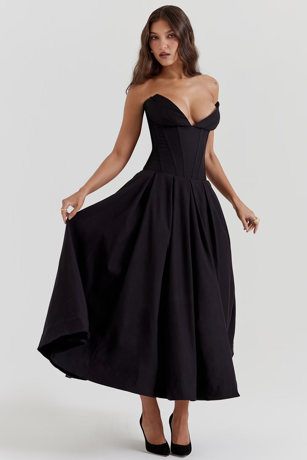 Nyssa | Women's Pleated Silhouette Corset Midi Dress