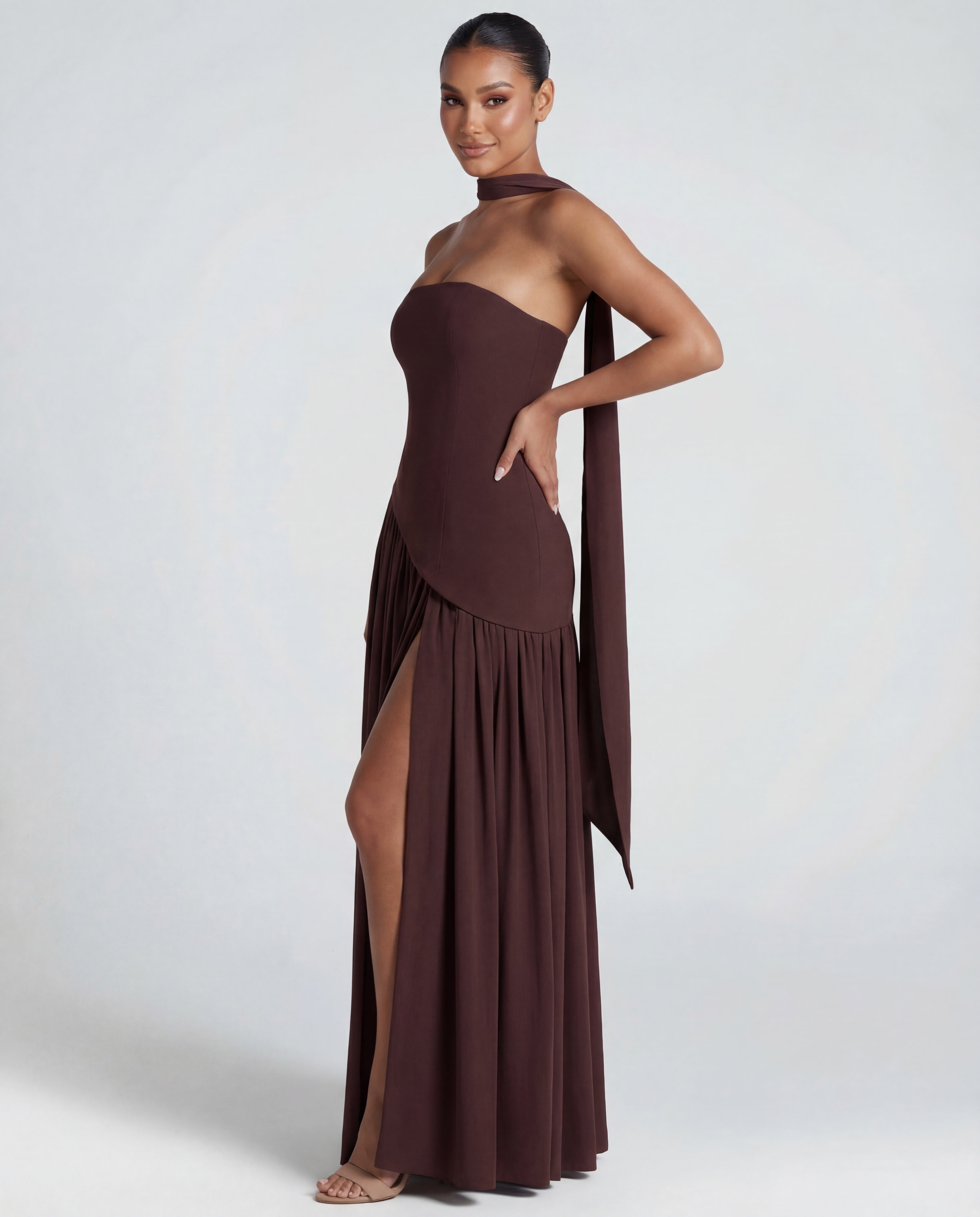 Aveline | Women's Strapless Scarf-Neckline Maxi Dress