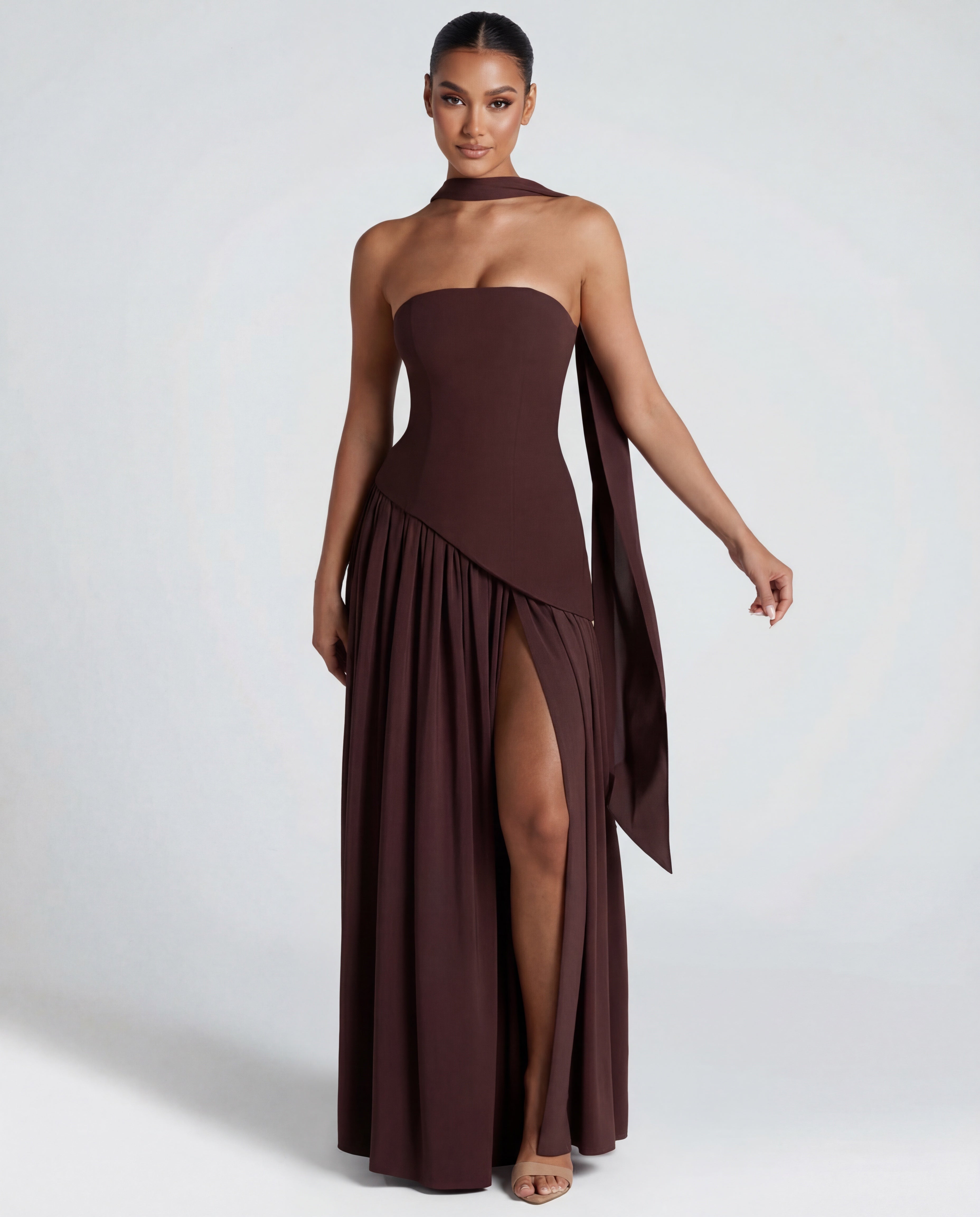Aveline | Women's Strapless Scarf-Neckline Maxi Dress